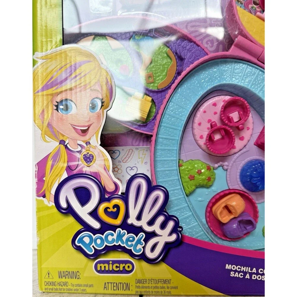 Polly Pocket 2-in-1 Theme Park Backpack Compact 2 Dolls Ice Cream Cart Toy New